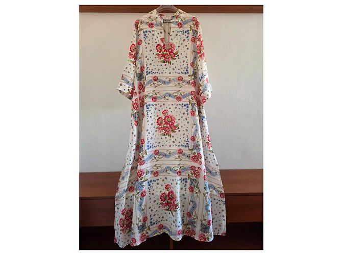 Paul & Joe Maxikleid aus Leinen mit Blumenmuster Pink Weiß Rot Blau Mehrfarben - Ansicht 3