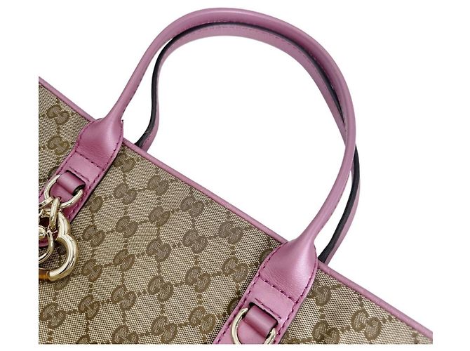 Sac cabas Gucci en toile GG Marron Rose - vue 10