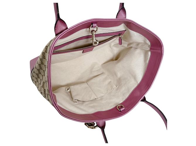 Sac cabas Gucci en toile GG Marron Rose - vue 12
