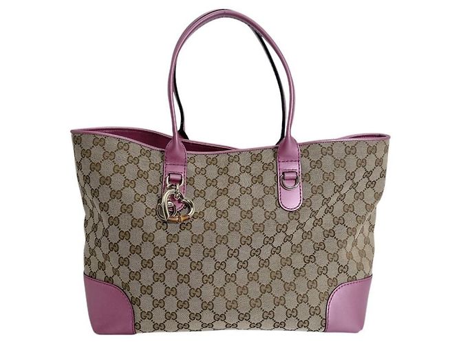 Sac cabas Gucci en toile GG Marron Rose - vue 2