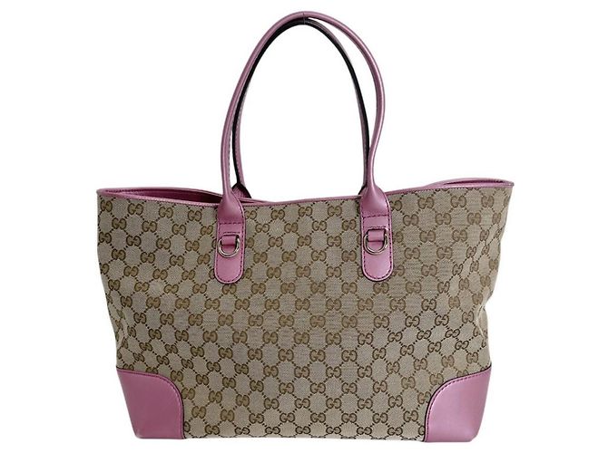 Sac cabas Gucci en toile GG Marron Rose - vue 3