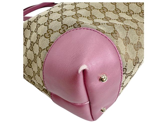 Sac cabas Gucci en toile GG Marron Rose - vue 7