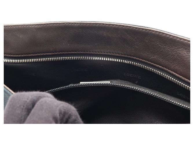 Borsa a tracolla in tela e pelle Loewe Marrone Verde - vista 6