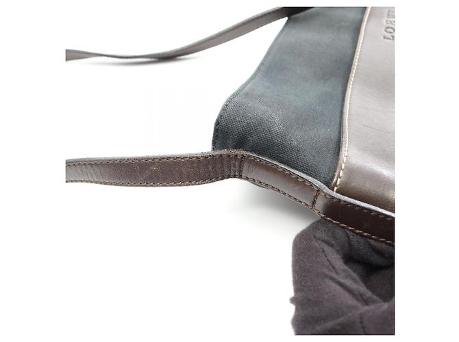 Borsa a tracolla in tela e pelle Loewe Marrone Verde - vista 7
