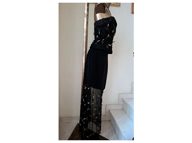 Autre Marque Coordinato Top e gonna da sera nero con ricami - vista 12