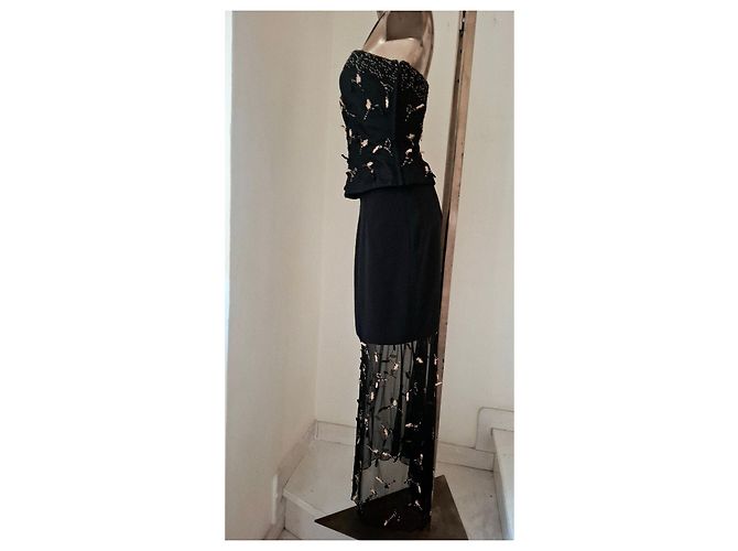 Autre Marque Coordinato Top e gonna da sera nero con ricami - vista 17