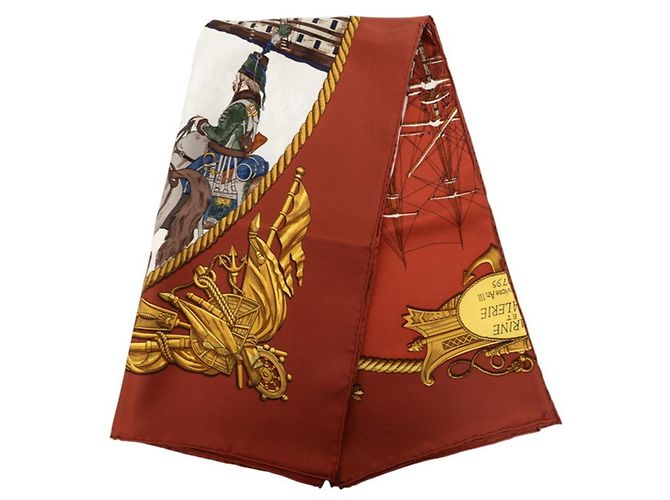 Hermès Sciarpa Carre 90 Hermes Marine et Cavalerie Marrone Multicolore - vista 2