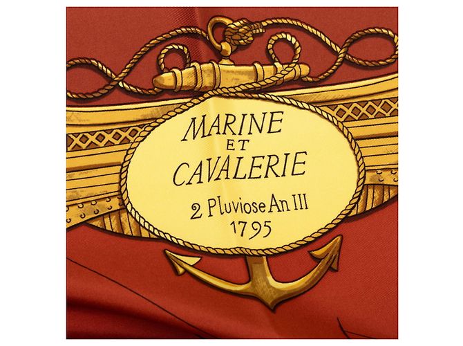 Hermès Sciarpa Carre 90 Hermes Marine et Cavalerie Marrone Multicolore - vista 3