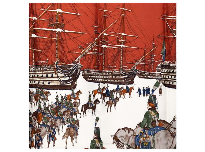 Hermès Sciarpa Carre 90 Hermes Marine et Cavalerie Marrone Multicolore - vista 5