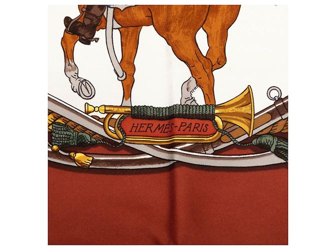 Hermès Sciarpa Carre 90 Hermes Marine et Cavalerie Marrone Multicolore - vista 8