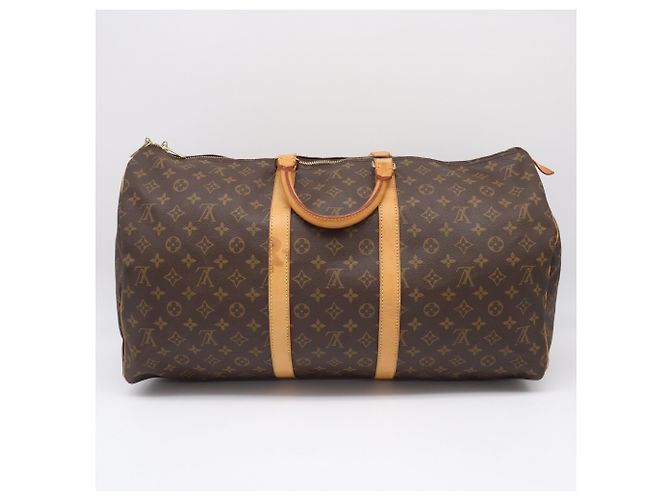 Borsa Louis Vuitton Monogram Keepall 55 Marrone Blu Beige Monogramma - vista 2