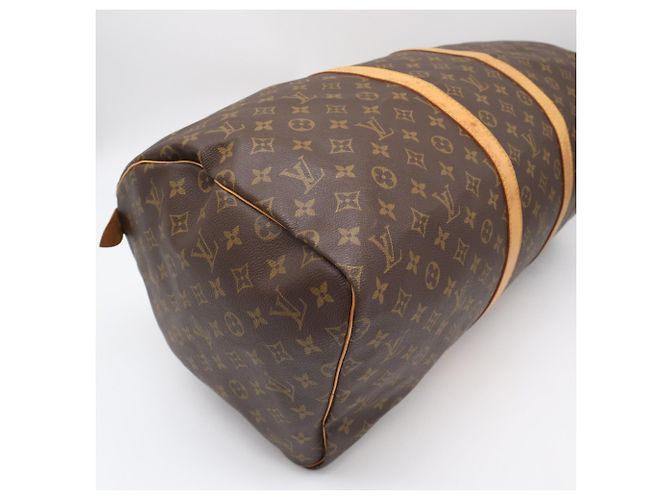 Borsa Louis Vuitton Monogram Keepall 55 Marrone Blu Beige Monogramma - vista 5
