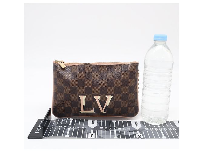 Louis Vuitton Damier Pochette Double Shoulder Bag Marrone Beige Damier ebene - vista 3