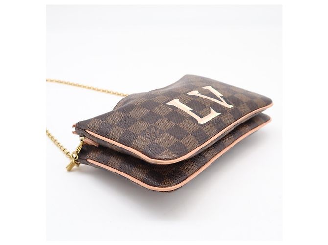 Louis Vuitton Damier Pochette Double Shoulder Bag Marrone Beige Damier ebene - vista 5