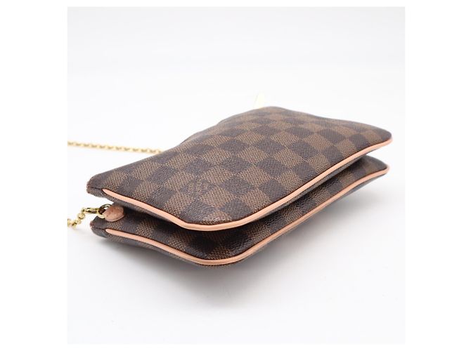 Louis Vuitton Damier Pochette Double Shoulder Bag Marrone Beige Damier ebene - vista 6