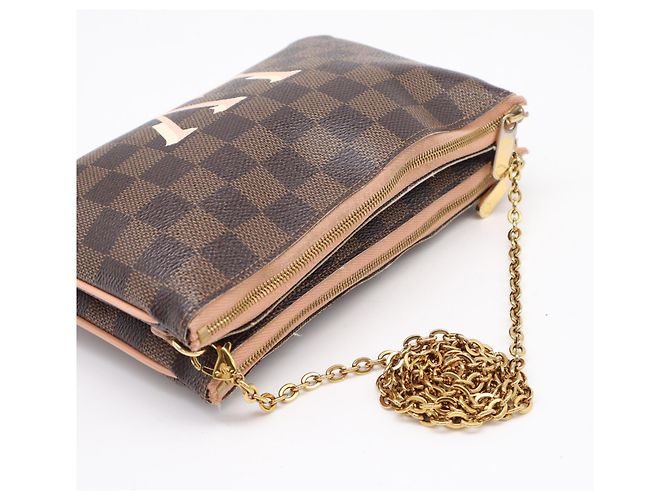 Louis Vuitton Damier Pochette Double Shoulder Bag Marrone Beige Damier ebene - vista 8