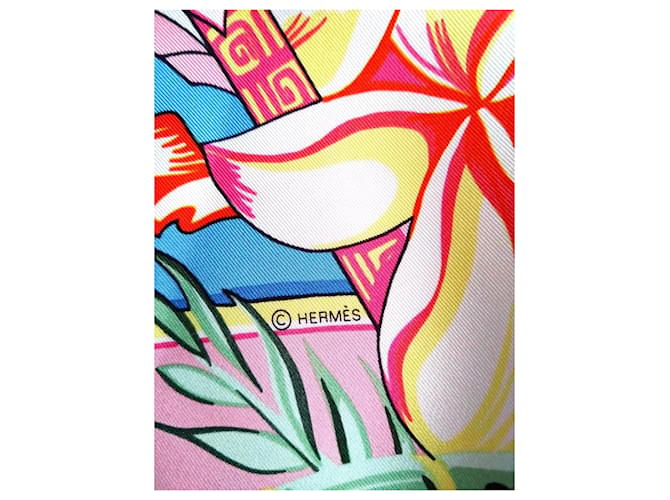 Hermès Aloha Sciarpa in Twill di Seta Rosa Rosso Blu Verde Arancione Giallo - vista 5
