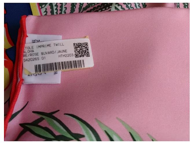 Hermès Aloha Sciarpa in Twill di Seta Rosa Rosso Blu Verde Arancione Giallo - vista 6