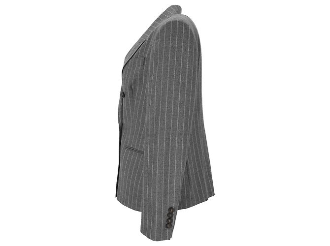 Brunello Cucinelli Pinstriped Double-Breasted Blazer in Grey Wool - view 2
