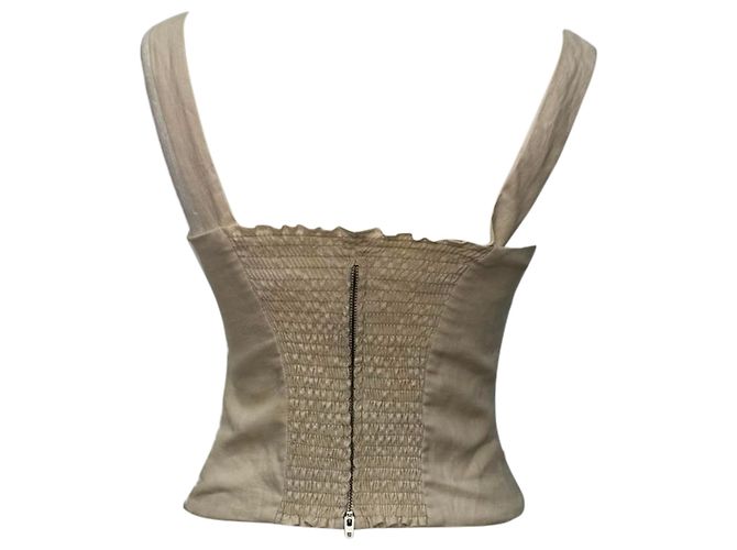 Top cropped sem mangas Reformation em linho marfim Branco Cru - vista 3
