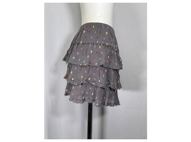 Mini falda de volantes estampada en algodón gris Zadig & Voltaire - vista 11