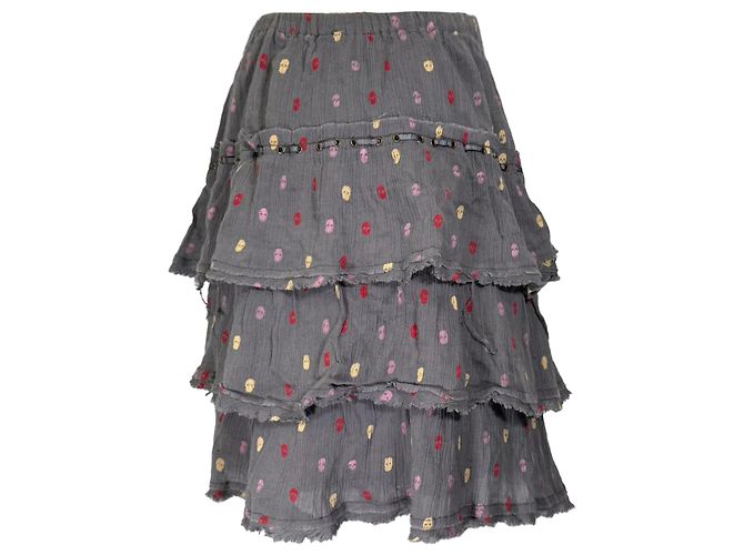 Mini falda de volantes estampada en algodón gris Zadig & Voltaire - vista 14