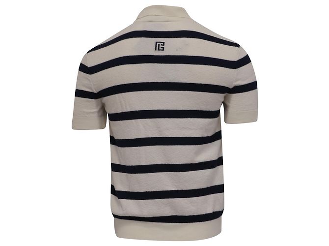 Polo a righe Balmain in cotone crema Bianco Crudo - vista 4