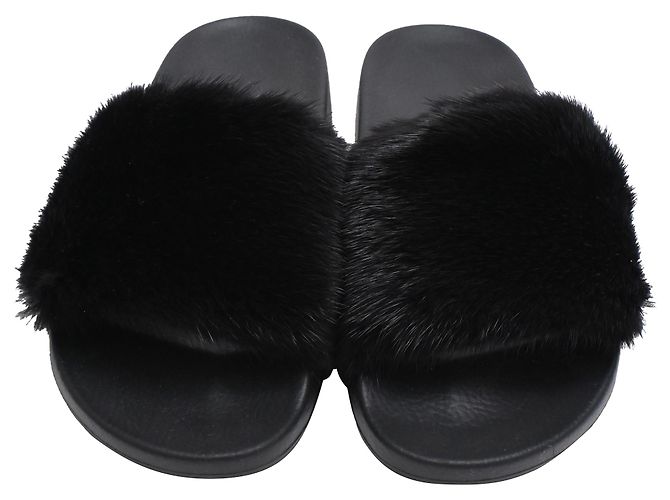 Sandali Givenchy con bordo in pelliccia in gomma nera Nero - vista 3