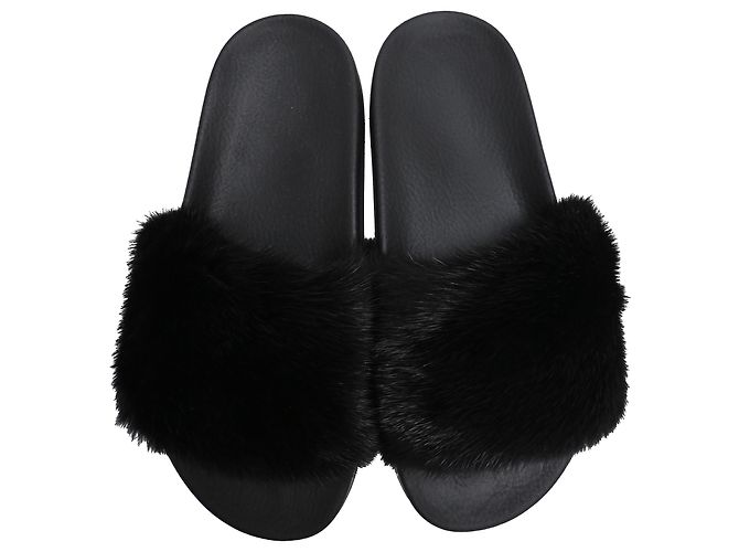 Sandali Givenchy con bordo in pelliccia in gomma nera Nero - vista 5