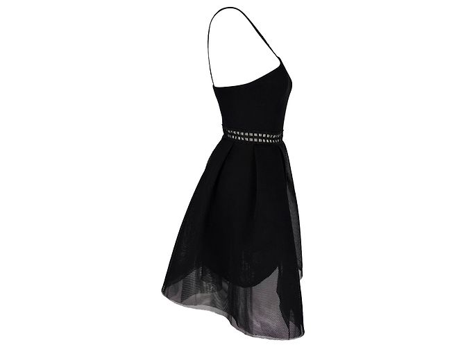 Self Portrait Mesh Asymmetrisches Mini Kleid aus schwarzem Polyester - Ansicht 2