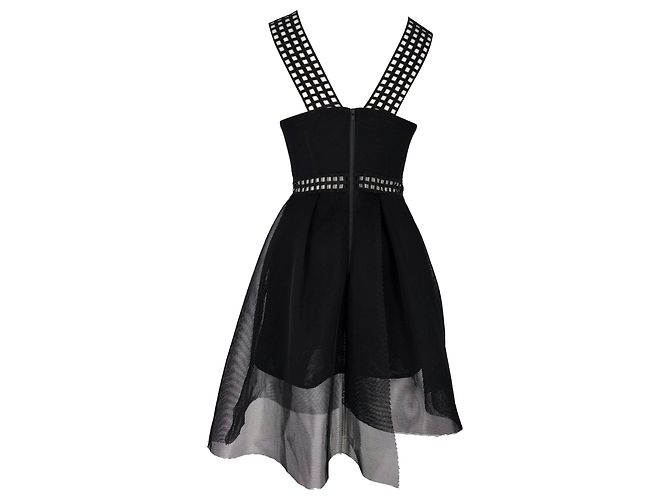 Self Portrait Mesh Asymmetrisches Mini Kleid aus schwarzem Polyester - Ansicht 3