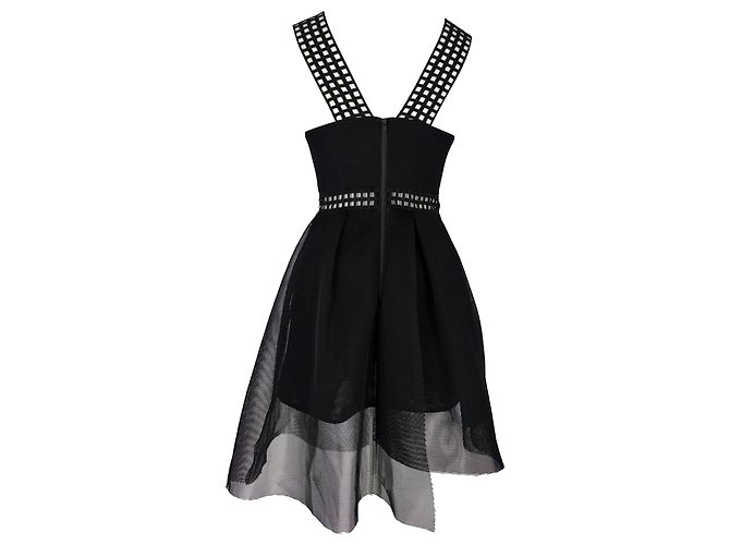Self Portrait Mesh Asymmetrisches Mini Kleid aus schwarzem Polyester - Ansicht 4