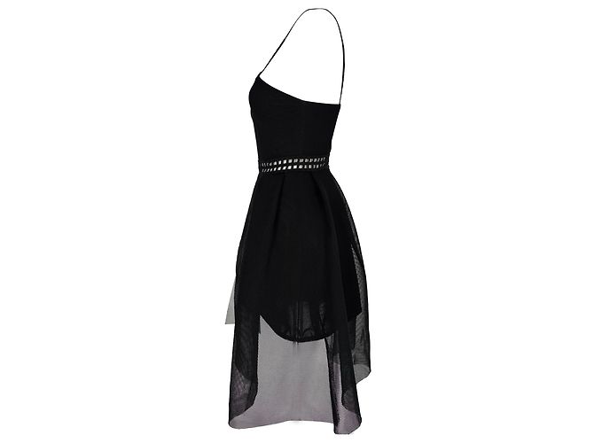 Self Portrait Mesh Asymmetrisches Mini Kleid aus schwarzem Polyester - Ansicht 5