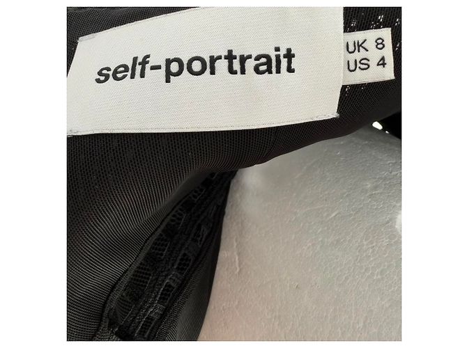 Self Portrait Mesh Asymmetrisches Mini Kleid aus schwarzem Polyester - Ansicht 8