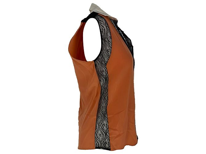 Sandro Bluse mit Spitzenbesatz, Orange, Polyamid - Ansicht 5