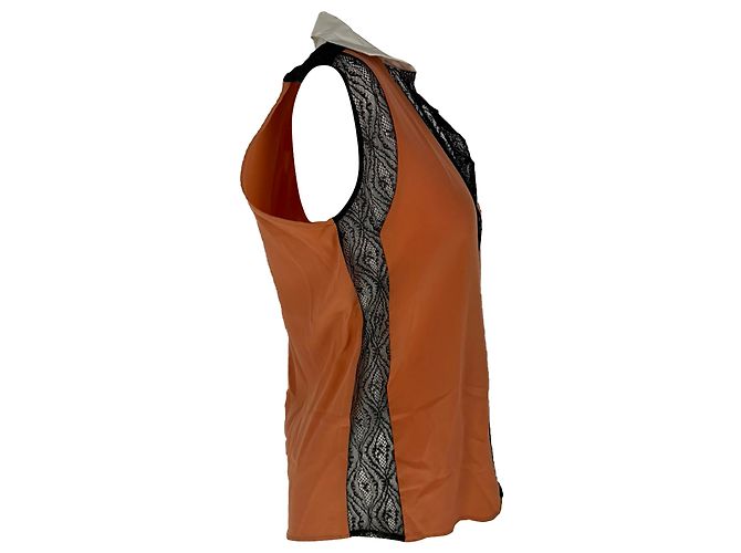 Sandro Bluse mit Spitzenbesatz, Orange, Polyamid - Ansicht 6