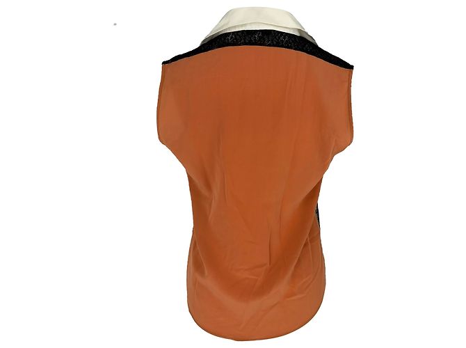 Sandro Bluse mit Spitzenbesatz, Orange, Polyamid - Ansicht 7