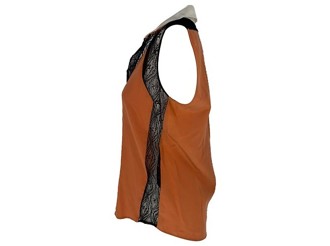 Sandro Bluse mit Spitzenbesatz, Orange, Polyamid - Ansicht 8
