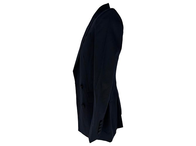 Alexander McQueen Double-Breasted Blazer in Navy Blue Wool - view 2