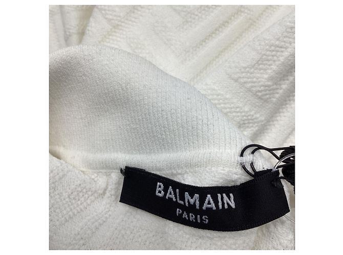 Polo in maglia Balmain con monogramma tono su tono in viscosa bianca Bianco Crudo - vista 7