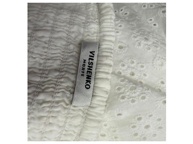 Mini abito a balze con occhielli Vilshenko in cotone bianco - vista 4