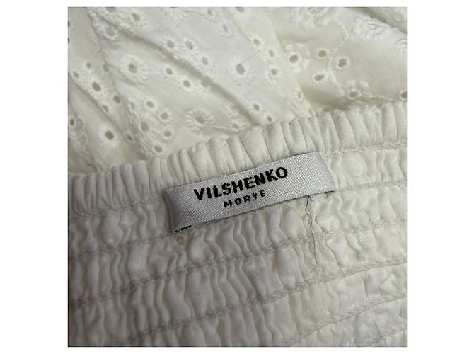 Mini abito a balze con occhielli Vilshenko in cotone bianco - vista 6