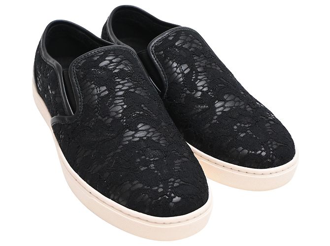 Sneakers slip on in pizzo Dolce & Gabbana in pelle nera Nero - vista 2