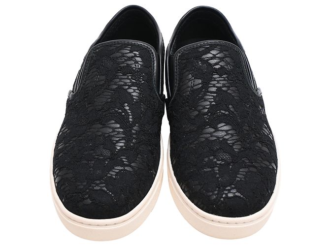 Sneakers slip on in pizzo Dolce & Gabbana in pelle nera Nero - vista 3