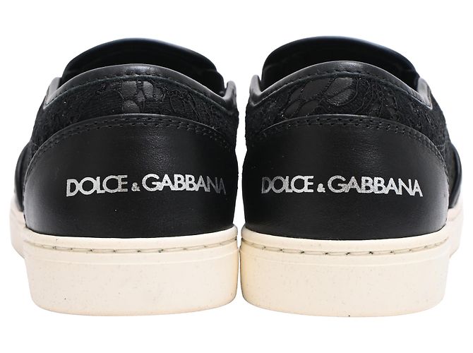 Sneakers slip on in pizzo Dolce & Gabbana in pelle nera Nero - vista 4