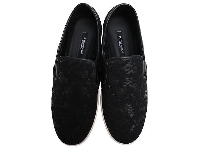 Sneakers slip on in pizzo Dolce & Gabbana in pelle nera Nero - vista 5