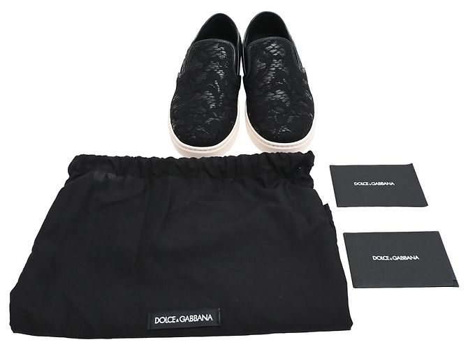 Sneakers slip on in pizzo Dolce & Gabbana in pelle nera Nero - vista 7