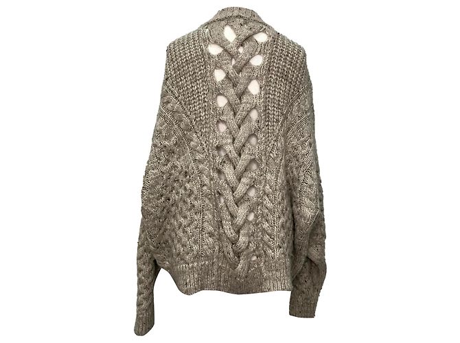 Isabel Marant Zopfstrickpullover aus grauer Alpakawolle - Ansicht 3