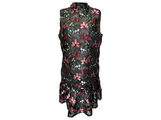 Erdem Ruffled Hem Embroidered Floral Shift Dress aus schwarzem Polyester - Ansicht 2