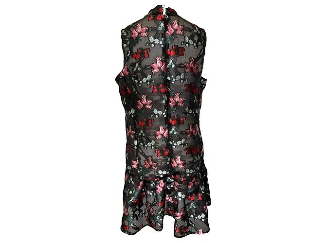Erdem Ruffled Hem Embroidered Floral Shift Dress aus schwarzem Polyester - Ansicht 4